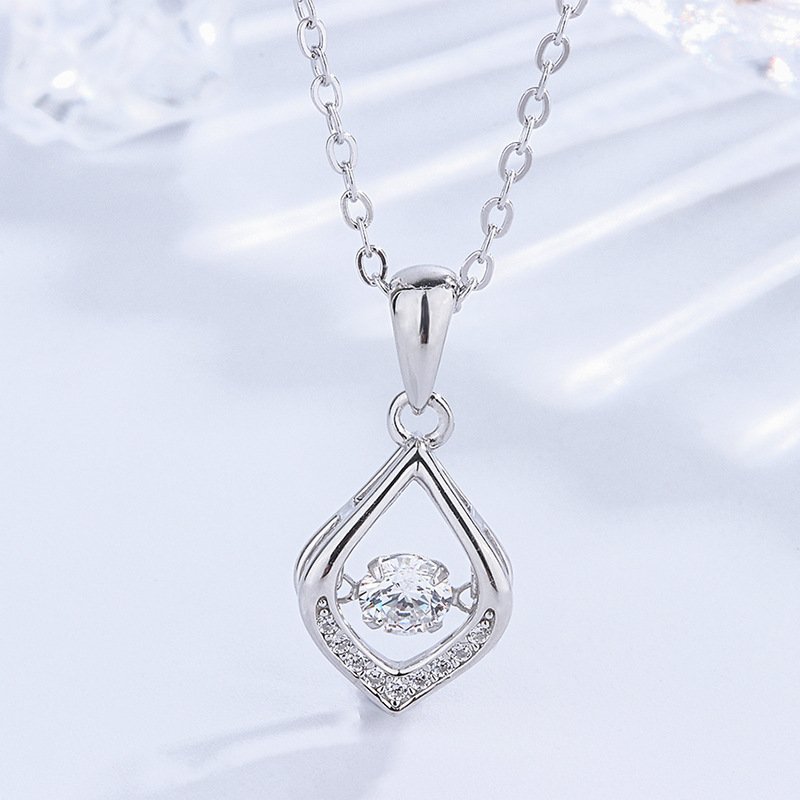 s999 sterling silver water drop smart necklace female fashion temperament short clavicle chain beating heart pendant