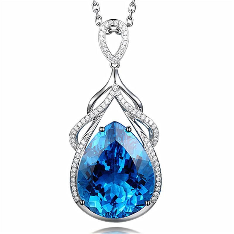 New Topaz Pendant Mermaid Tears Necklace Women's Jewelry Pendant Temperament Aquamarine Clavicle Chain