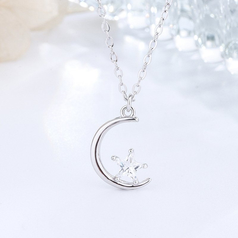 999 sterling silver light luxury design moon star necklace female autumn and winter new temperament tide star moon clavicle chain