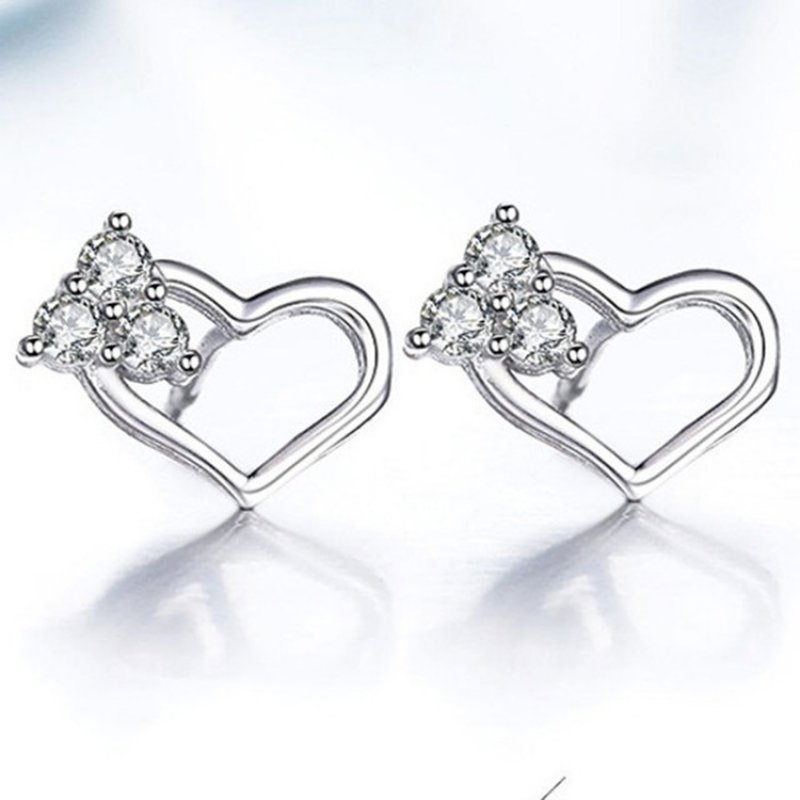 Love silver needle stud earrings women simple diamond heart-shaped earrings, silver jewelry