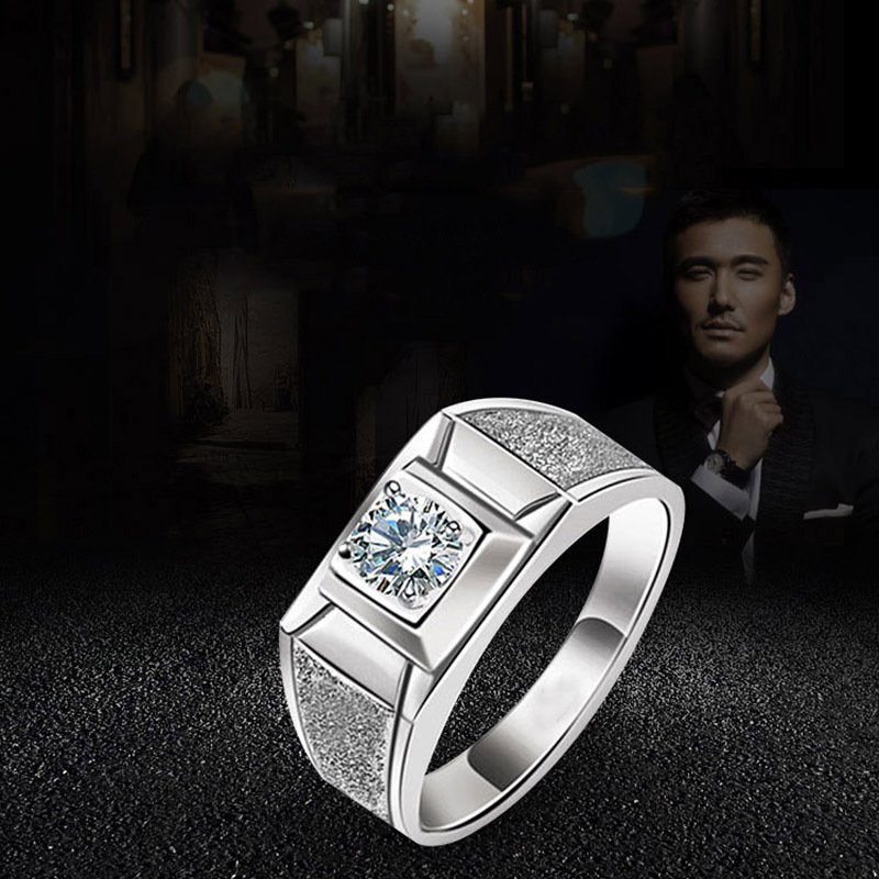 925 silver diamond ring men's platinum diamond ring domineering 18k frosted wedding gift ring