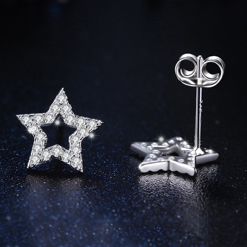 Five-pointed star silver needle stud earrings simple temperament star earrings cold