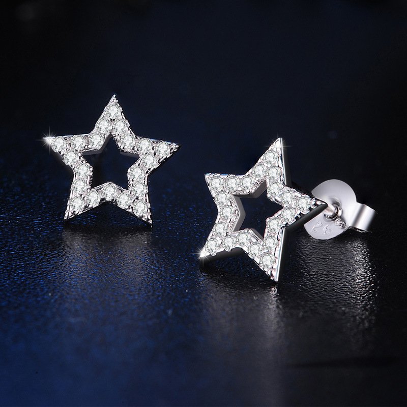 Five-pointed star silver needle stud earrings simple temperament star earrings cold