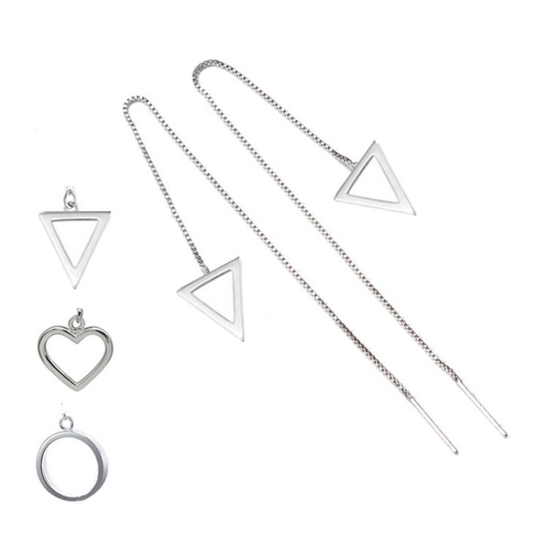 Japanese triangle round love heart long ear line temperament sweet simple tassel hollow heart earrings female