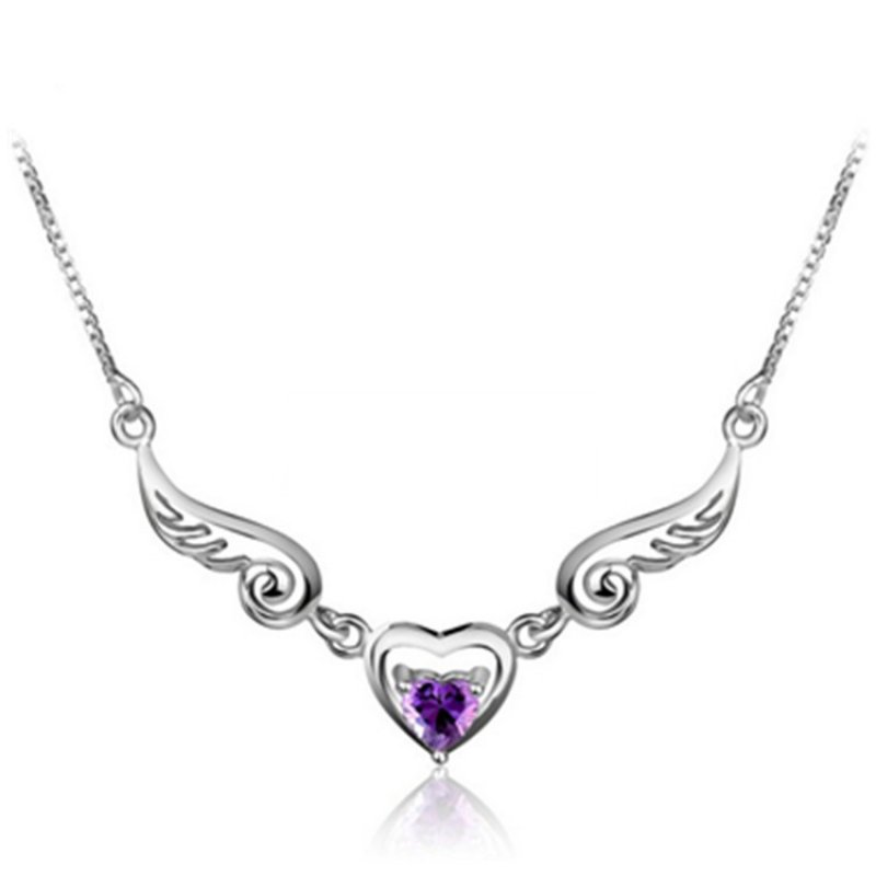 925 Angel Lovers Clavicle Chain Love Necklace for Women, Amethyst Necklace for Women