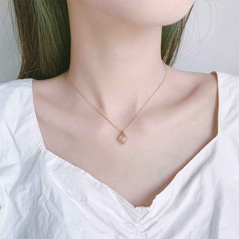 s999 pure silver mermaid necklace women's simple and versatile water drop smart necklace beating heart necklace