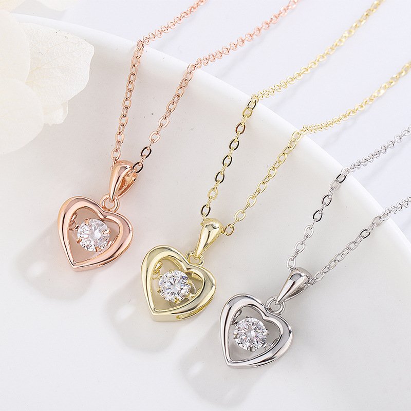 New s999 sterling silver love heart necklace female simple fashion beating heart clavicle chain Christmas gift