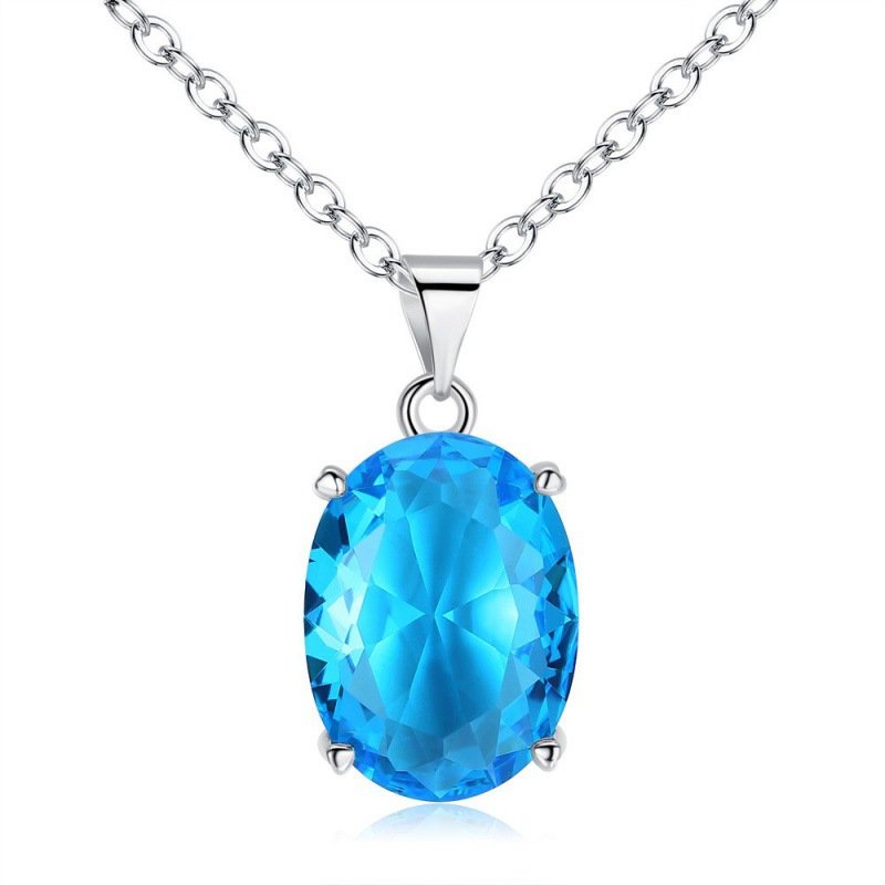 Aquamarine Swiss Blue Topaz Pendant Female 18k Gold Temperament Necklace Lady Clavicle Chain