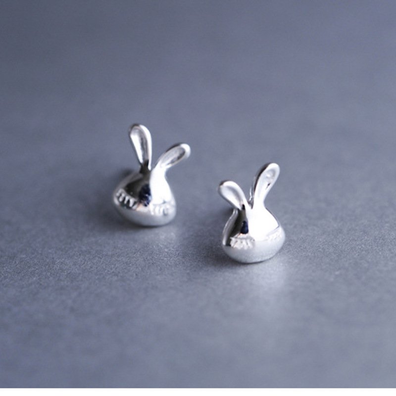 925 Silver Jewelry Rogue Rabbit Cartoon Cute White Rabbit Earrings Cartoon Mini Animal Female Earrings