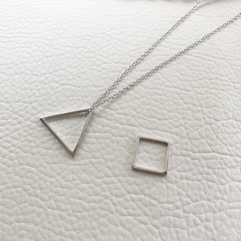 Silver S925 Sterling Silver Square Triangle Geometric Shape Modern Personality Necklace Pendant