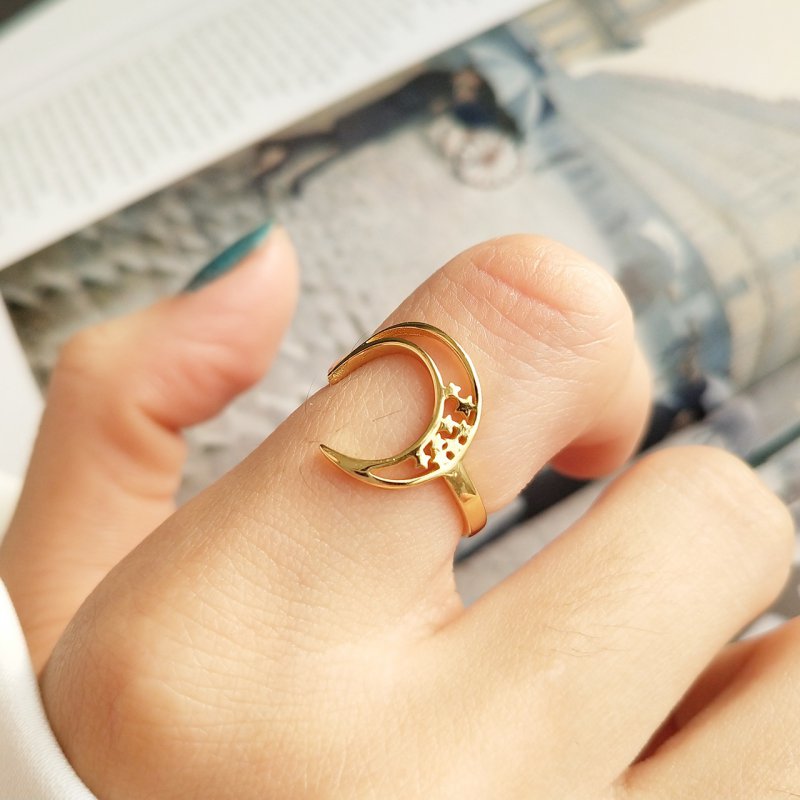 925 sterling silver ring female jewelry simple and fresh student hipster star and moon ring ring