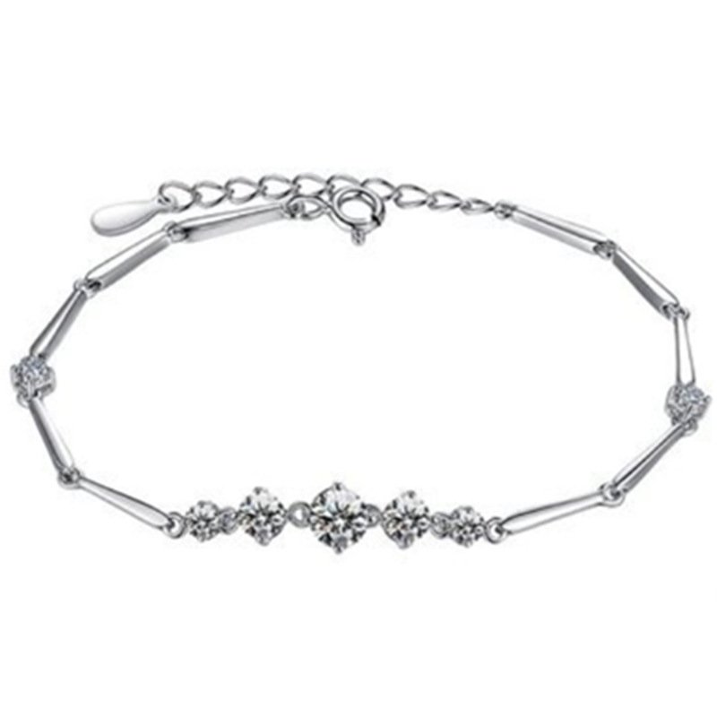 Silver Bracelet with Diamonds Fashion 925 Bracelet Women's Multi-Diamond Simple Leaf Section Bracelet Jewelry