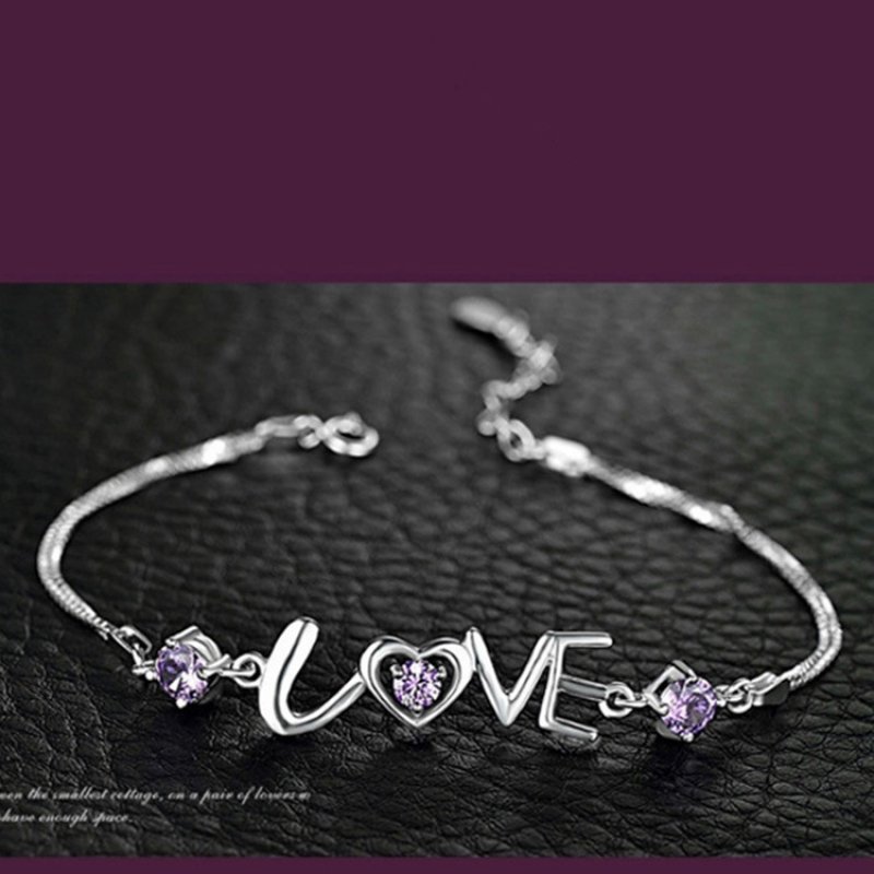 Romantic love silver female bracelet new love heart-shaped double diamond bracelet for girlfriend