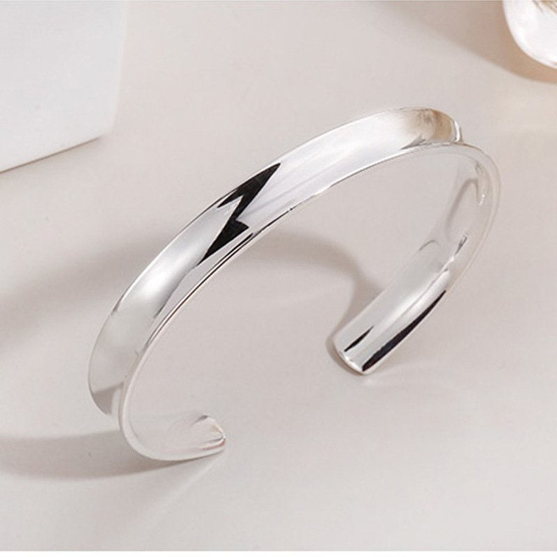 Simple Glossy Bracelet Open chaise longue concave wide version bracelet silver bracelet lady