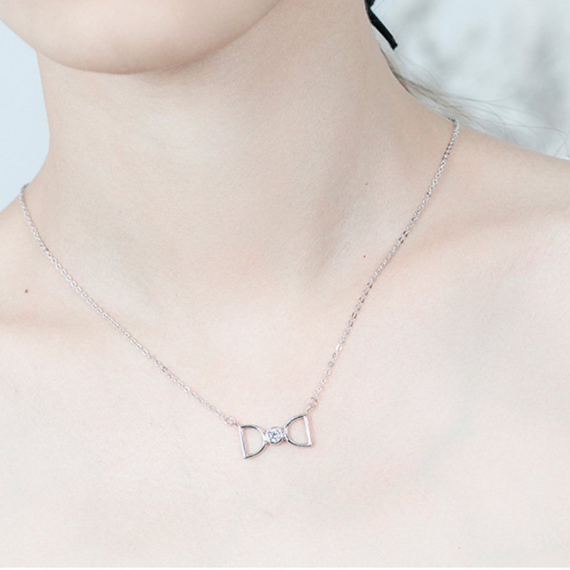 Simple niche design bowknot pendant clavicle necklace 925 sterling silver one chain jewelry