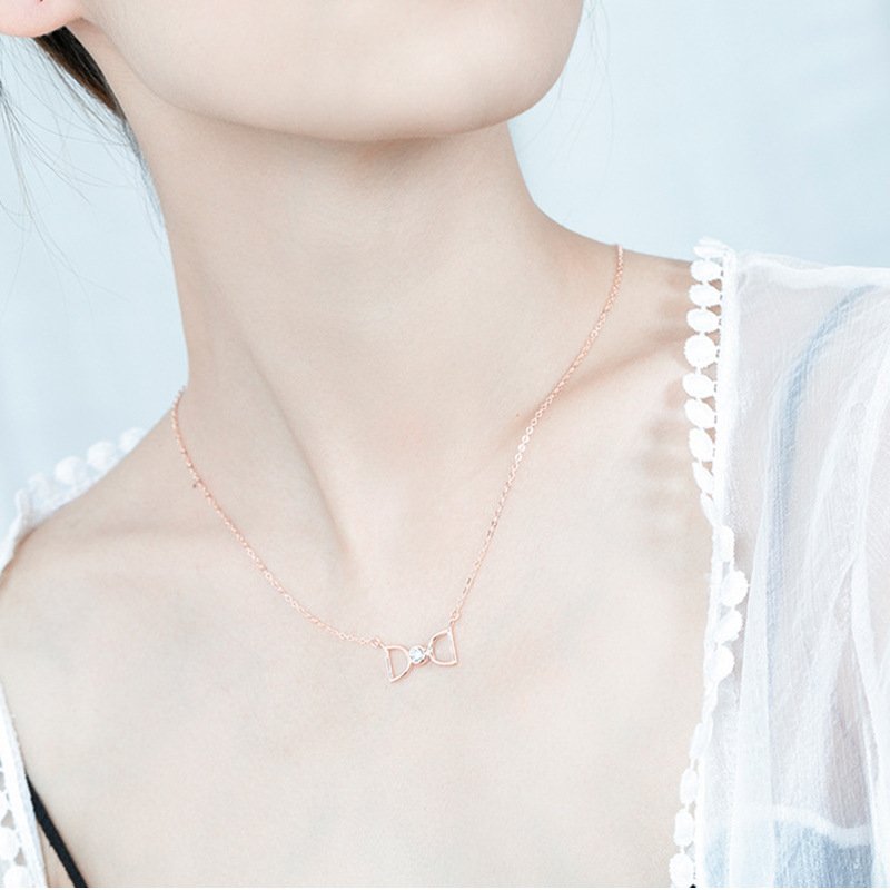 Simple niche design bowknot pendant clavicle necklace 925 sterling silver one chain jewelry