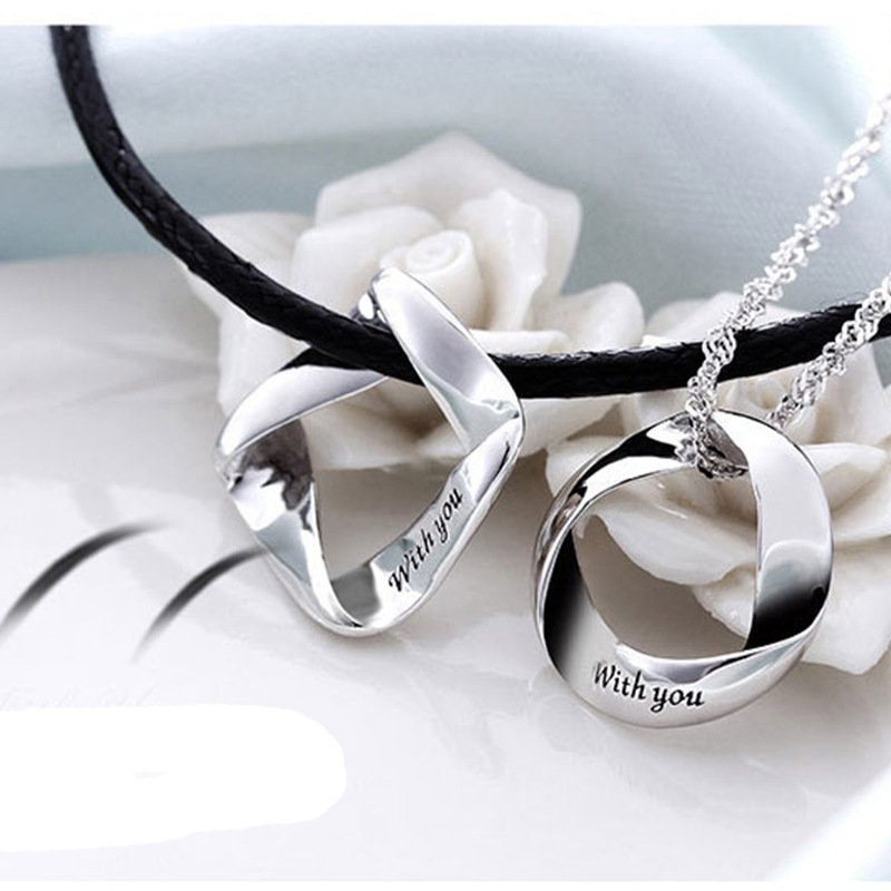 Be with you round couple necklace 925 silver with you clavicle chain lettering gift