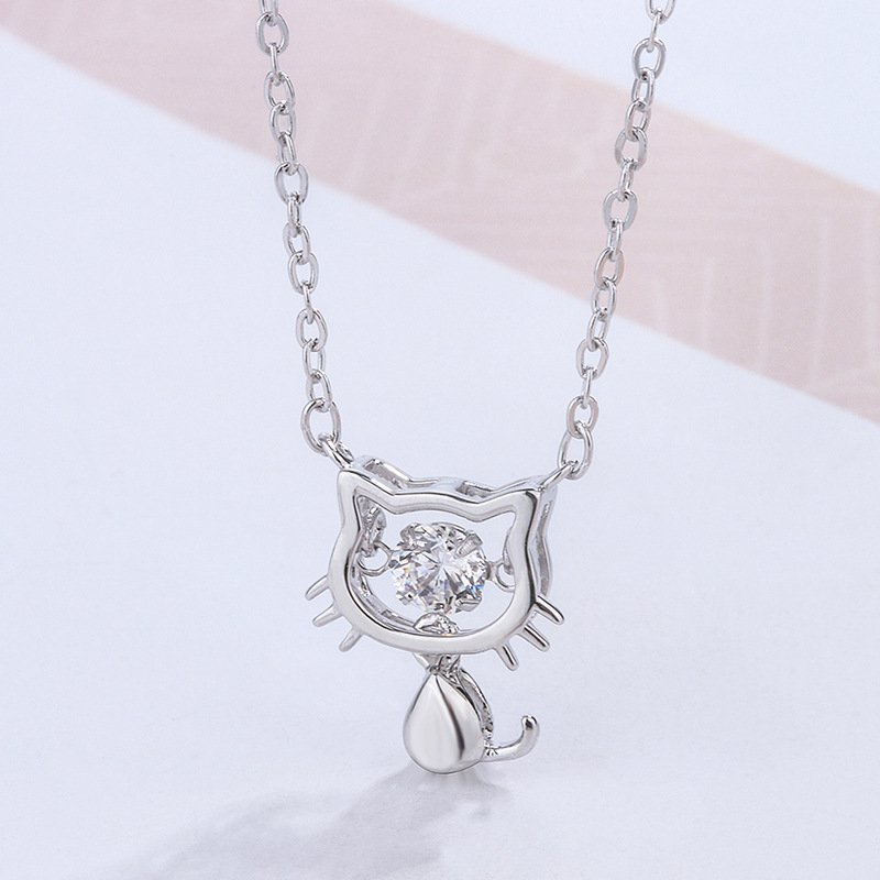 Creative s999 sterling silver cat necklace female girly heart lucky cat smart clavicle chain necklace