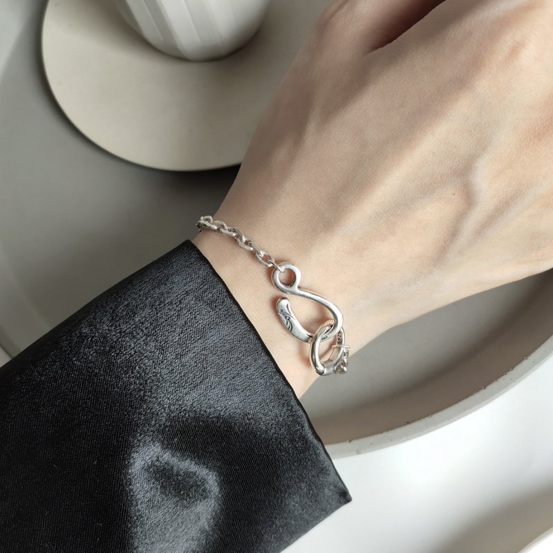 925 Sterling Silver Bracelet Silver Jewelry Heavy Industry Retro American Chain Design Style Buckle Bracelet Bracelet