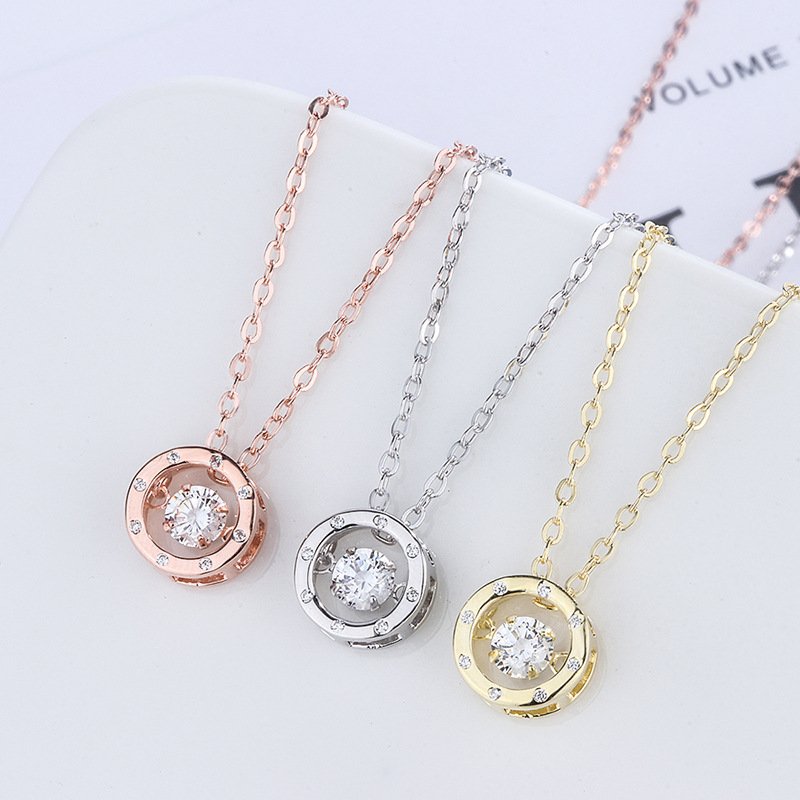 New S999 Sterling Silver Geometric Circle Smart Necklace Simple Fashion Beating Heart Pendant Sweater Chain Hot Style