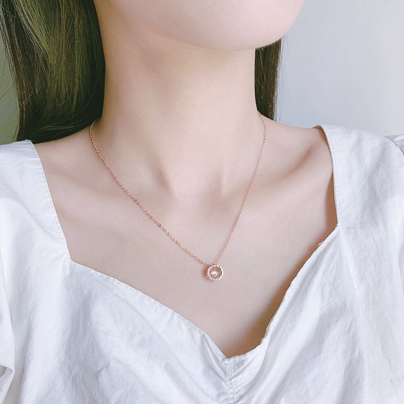 New S999 Sterling Silver Geometric Circle Smart Necklace Simple Fashion Beating Heart Pendant Sweater Chain Hot Style