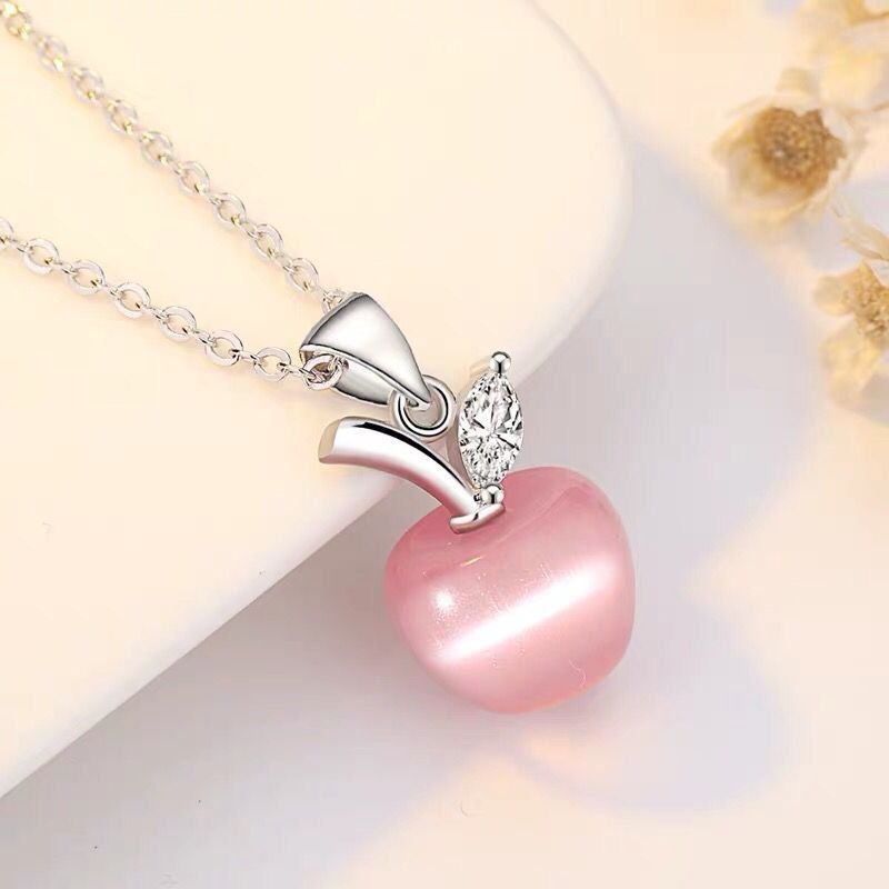 Jewelry 925 Sterling Silver Jewelry Opal Pendant Women's Platinum Apple Necklace Silver Pendant