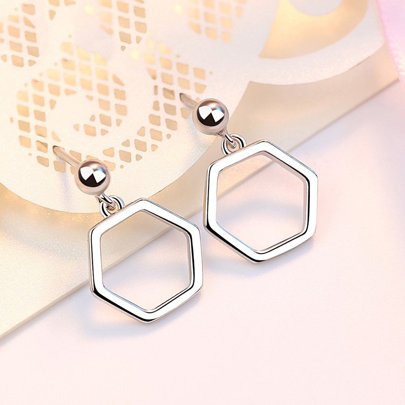 Simple fashion handmade hexagonal diamond earrings temperament personality cold geometric earrings