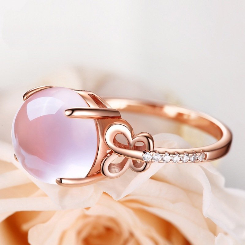 Hibiscus stone pink crystal butterfly ring rose gold temperament ladies ring day color gold light luxury open female ring