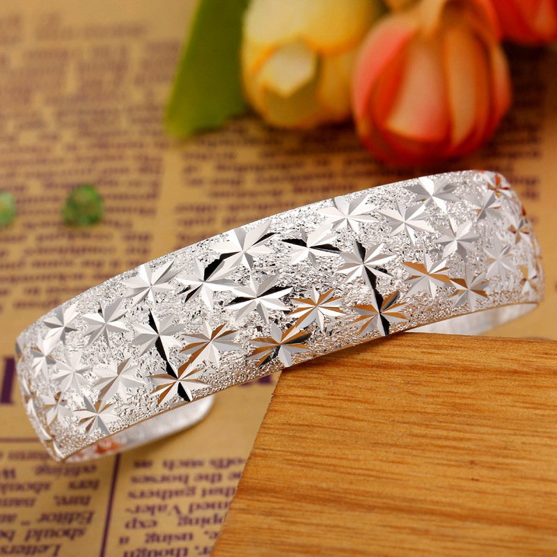 Gypsophila wide version adjustable bracelet white copper 999 silver bracelet hand jewelry