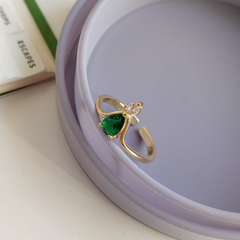 925 Sterling Silver Ring Nordic Style Simple Green Diamond Water Drop Female Silver Ring Ring Jewelry