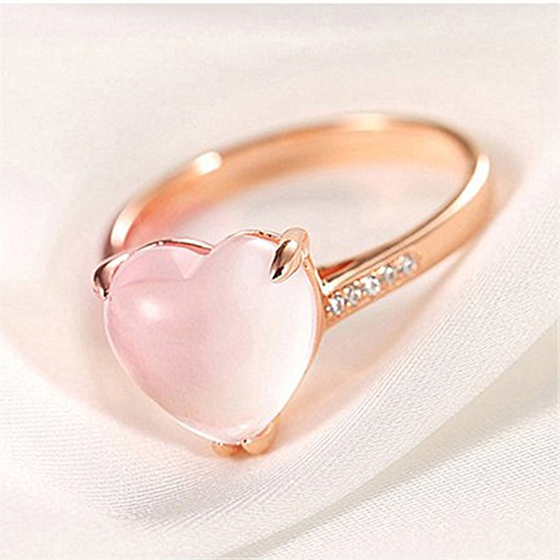 Pink crystal heart ring rose gold pink crystal hibiscus stone temperament female ring color gold open hand jewelry