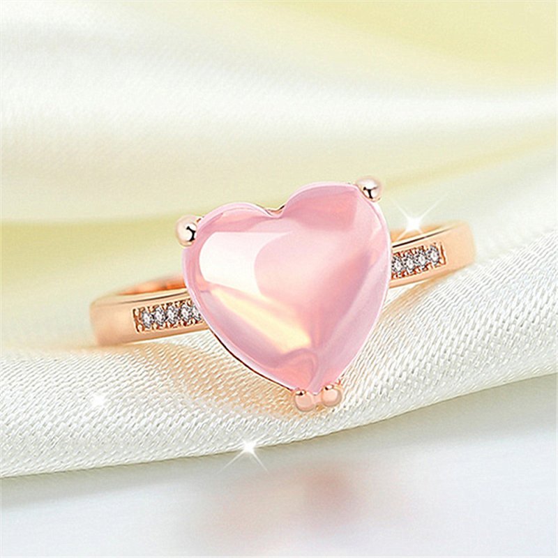 Pink crystal heart ring rose gold pink crystal hibiscus stone temperament female ring color gold open hand jewelry