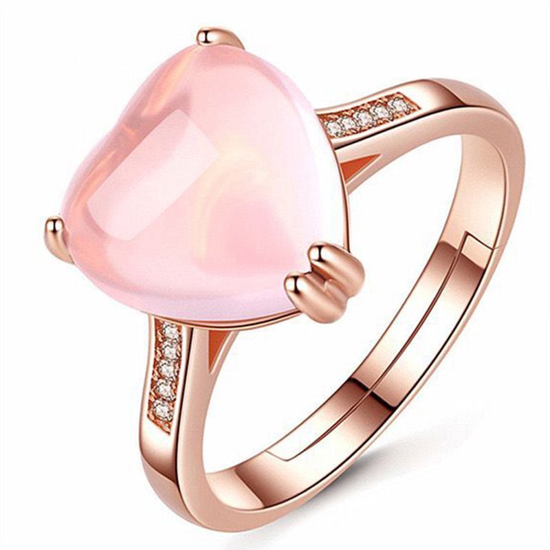 Pink crystal heart ring rose gold pink crystal hibiscus stone temperament female ring color gold open hand jewelry