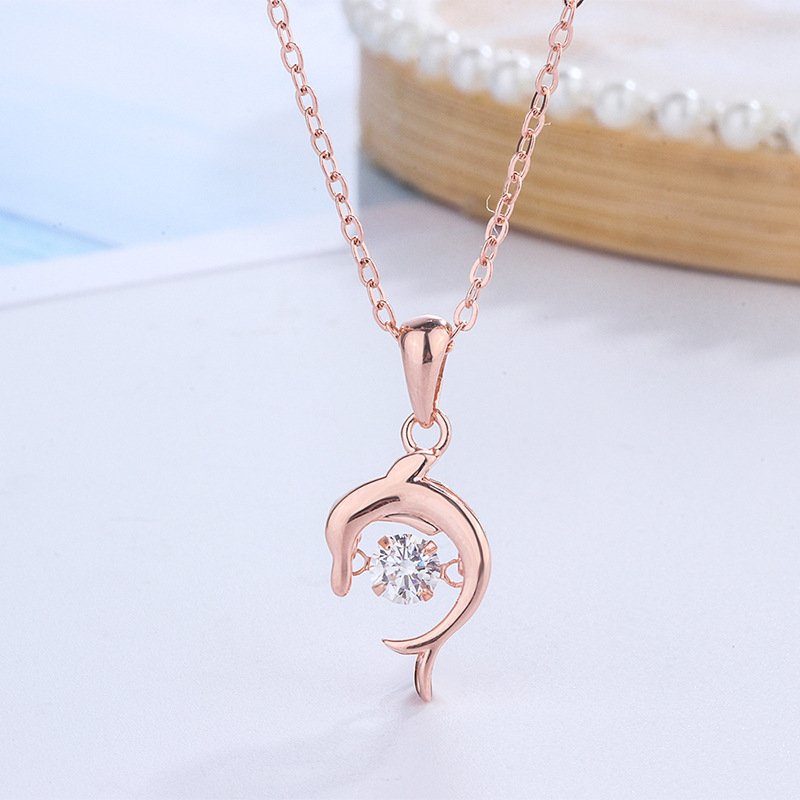 S999 sterling silver smart dolphin necklace female temperament beating heart pendant sweater chain jewelry