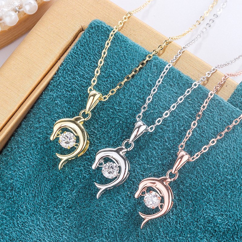 S999 sterling silver smart dolphin necklace female temperament beating heart pendant sweater chain jewelry